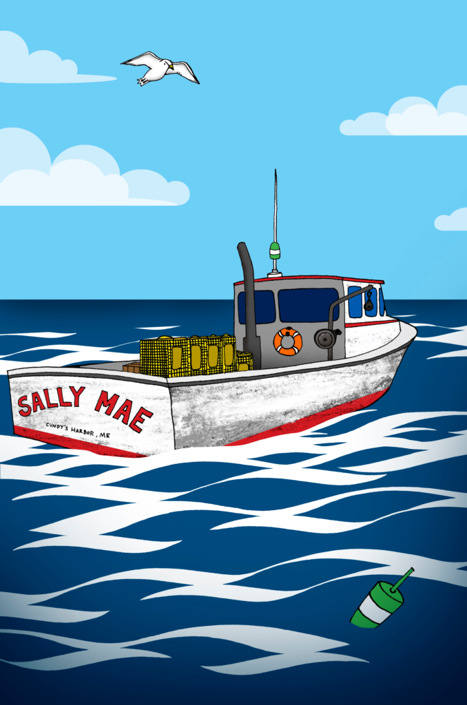 A picture of George Swallow's fictional lobster boat named "Sally Mae"